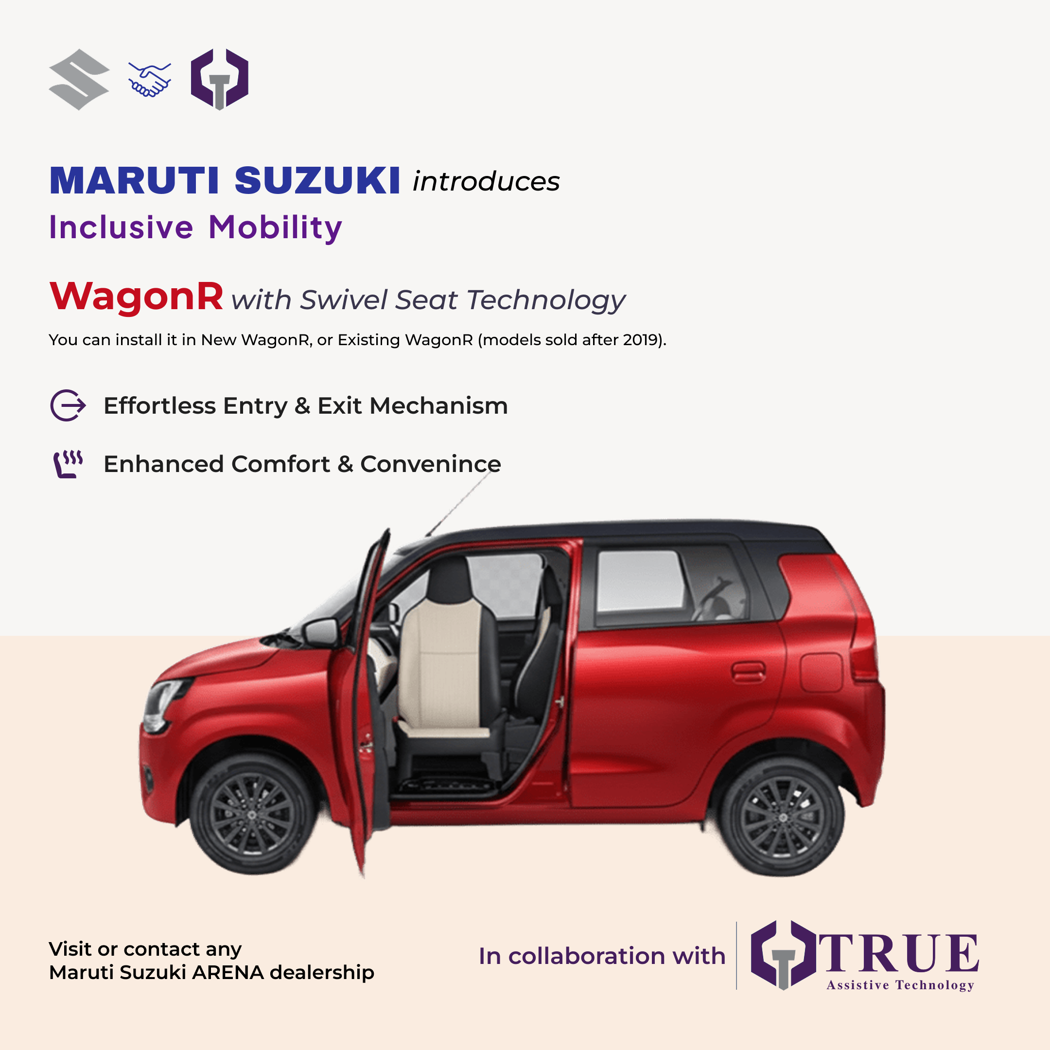 Maruti Suzuki WagonR accessibility feature – TrueAssistive Technology swivel seat